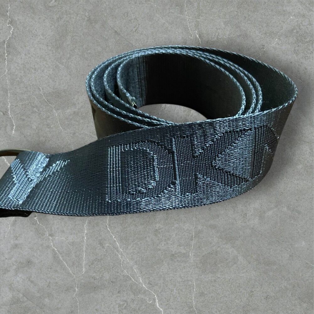 DKNY Vintage Y2K Tonal Dark Grey Repeat Logo Nylon Belt Unisex Size 34 -36